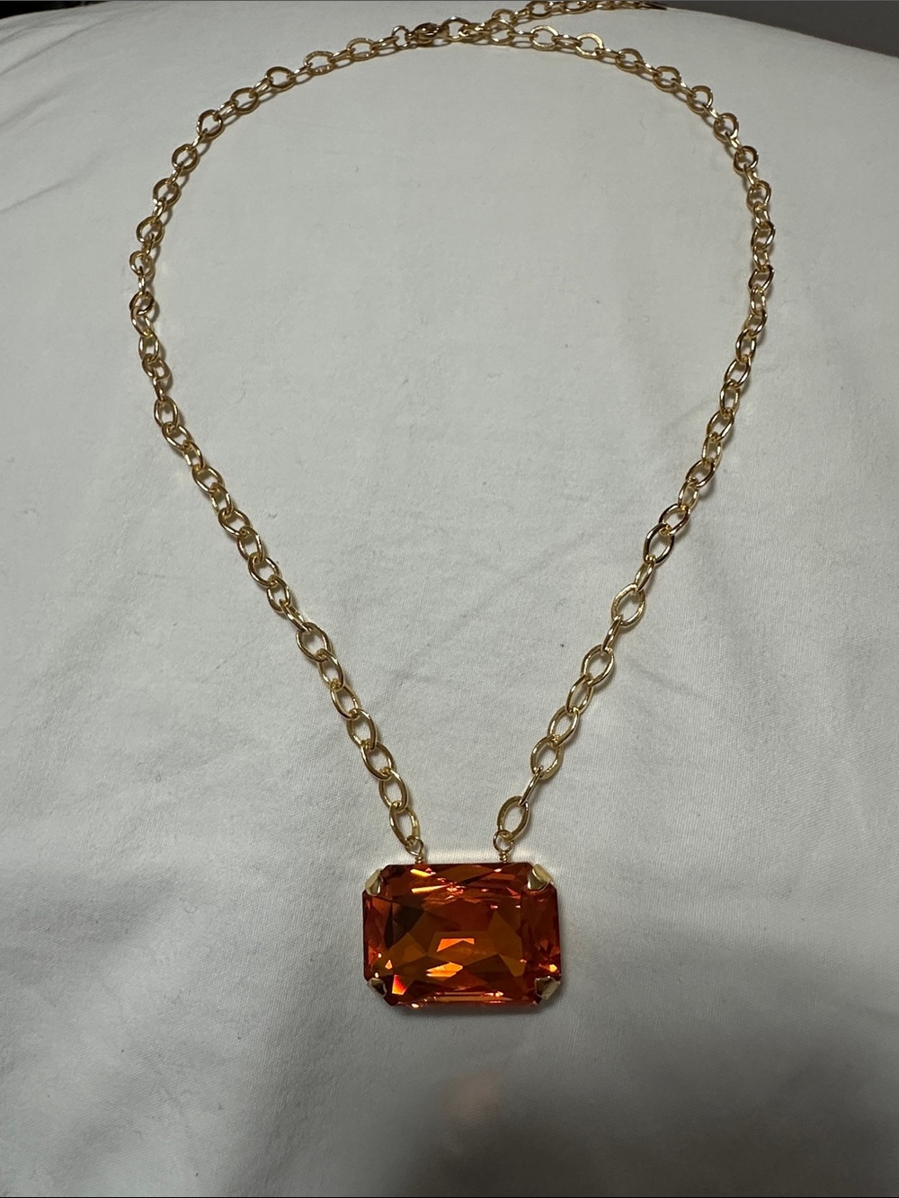 Gold Chain Necklace with Orange Emerald-Cut Pendant